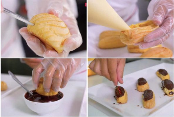 hoàn thiện làm bánh su kem bằng bột trộn sẵn