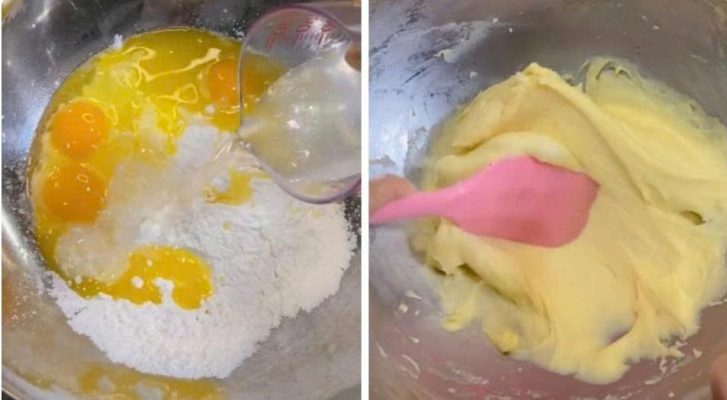 trộn bột làm bánh su kem